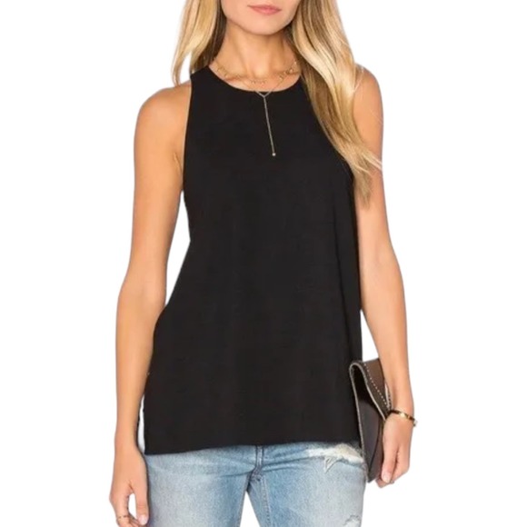 VINCE Bonded Crepe Sleeveless Top Relaxed Fit Elevated Basic Blouse Black Small - Picture 1 of 9